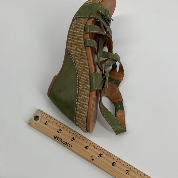 Naya Rea Maize Strappy Leather Open Toe Wedge Sandals Size 9 Olive Green Casual - Picture 8 of 9